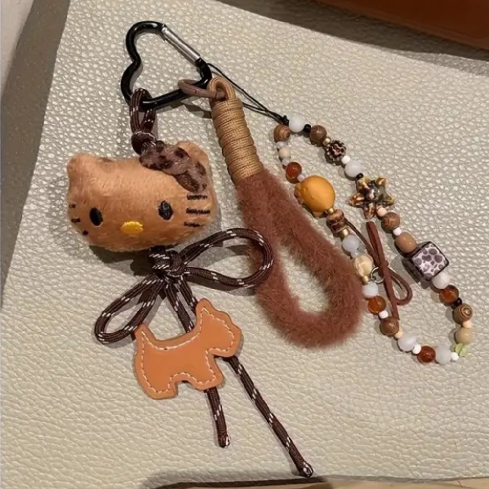 Sanrio Hello Kitty Leopard Cheetah Print Plush Head Bag Charm Keychain
